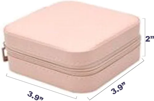 Vista 2 de Joyero de viaje organizador portátil para joyas, organizador de almacenamiento de piel sintética con espejo, soporte de joyería para mujeres
