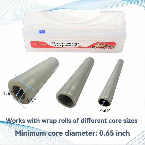 Vista 6 de Dispensador de plástico con cortador, dispensador de envoltura adhesiva con cortador deslizante para película de alimentos, papel de estaño, papel