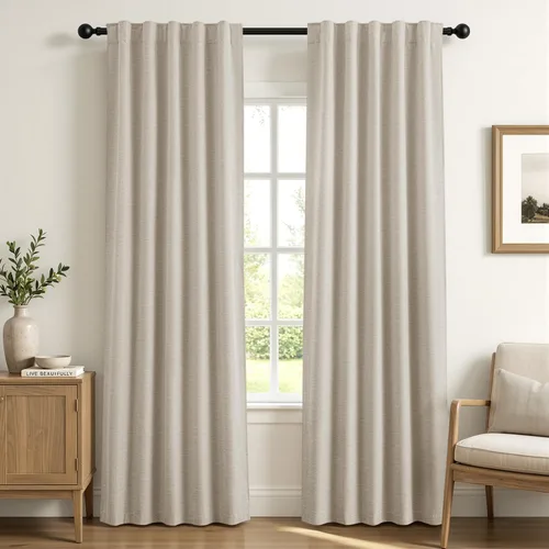 Vista 12 de MIULEE Linen Textured 100% Blackout Curtains Drapes White Backing 96" Long Birch