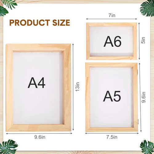 Vista 2 de Honoson Juego de moldes y marcos de madera para hacer papel de pantalla de 3 tamaños para manualidades (A6, A5, A4)