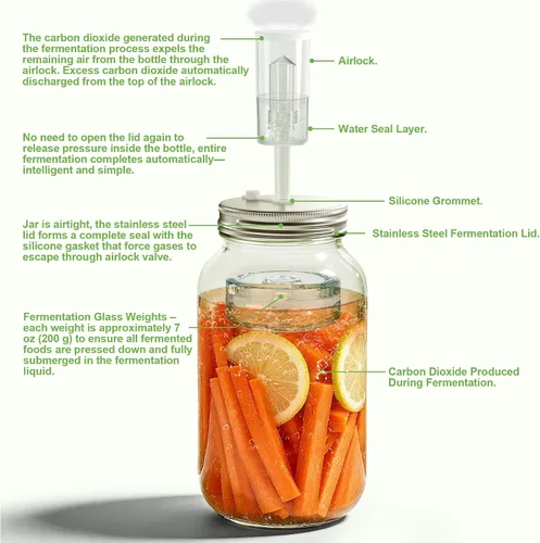 Vista 9 de Kit de fermentación de 4 unidades para todos los frascos Mason de boca ancha (cuatro tarros Mason de 32 oz incluidos), frascos de fermentación