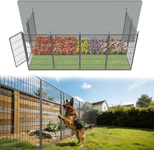 Vista 75 de FXW Valla de jardín al aire libre para el patio, 17 pulgadas de alto x 29.3 pies de largo, barrera de metal resistente para animales, para perros