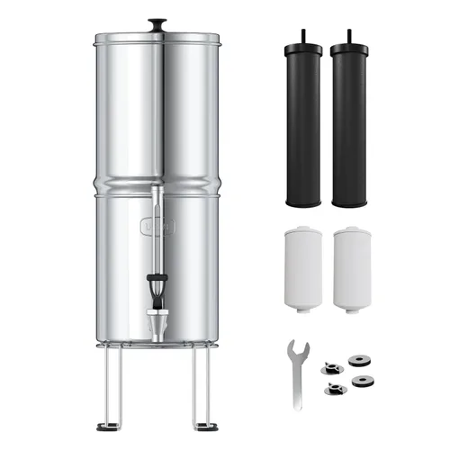 Vista 9 de USWF - Sistema de filtro de agua alimentado por gravedad, acero inoxidable de 2.25 galones, con 2 filtros de carbono, portátil con espiga de vidrio