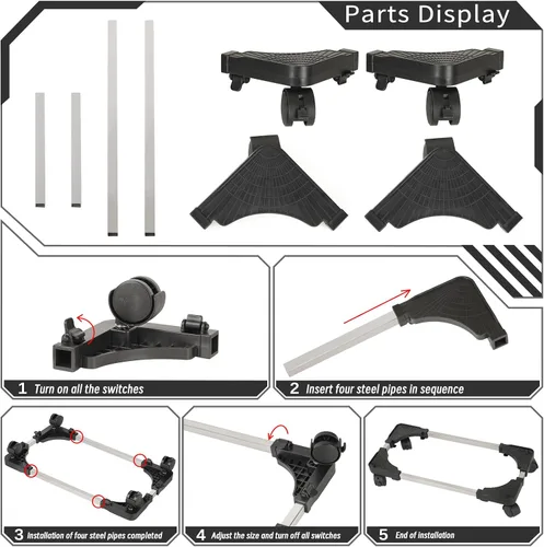 Vista 7 de Liitrton Soporte de CPU móvil Soporte de torre ajustable para computadora con 4 ruedas giratorias que se adapta a la mayoría de PC (negro)