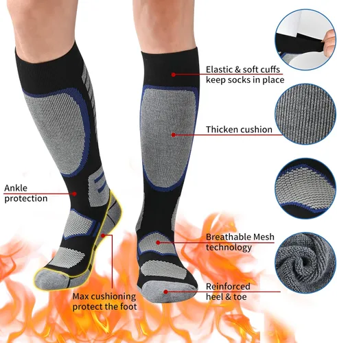 Vista 3 de COOPLUS Paquete de 2 calcetines de esquí para mujeres y hombres, de compresión, hasta la rodilla, cálidos, para esquí, snowboard, deportes al aire