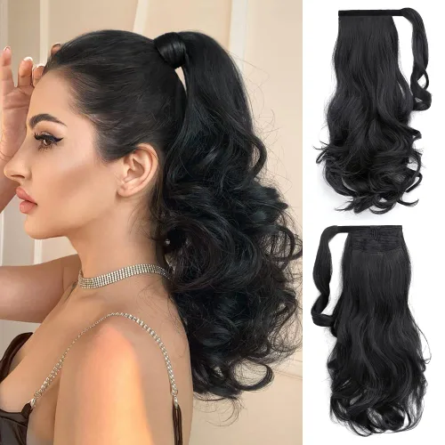 Vista 10 de Auburn - Extensiones de cabello con clip de cola de caballo, extensiones de cola de caballo de 16 pulgadas, rizadas, onduladas, sintéticas