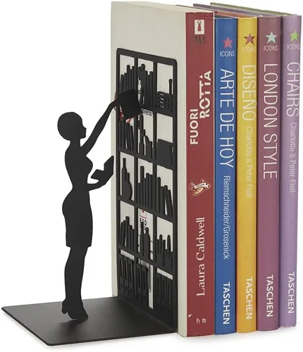 Vista 7 de Balvi The Library - Sujetalibros de metal, decorativo y funcional, para el hogar y la oficina, diseño negro resistente con parachoques