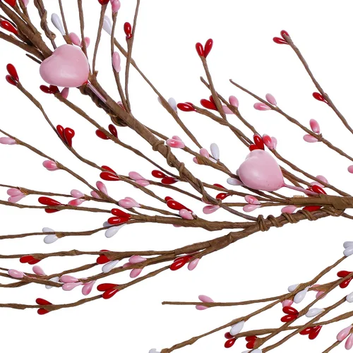 Vista 4 de J'FLORU Decoraciones del día de San Valentín, guirnalda artificial de 4.5 pies, guirnalda de bayas blancas y rosas con corazones rosados