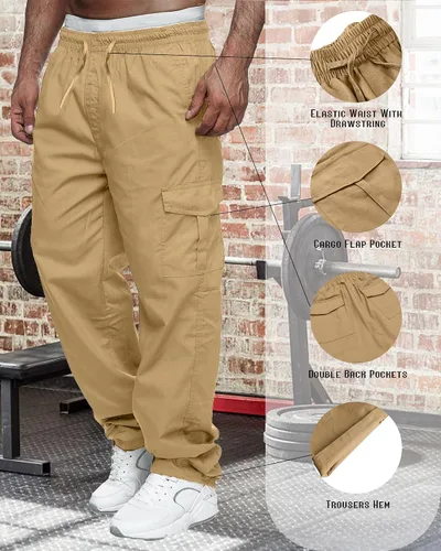 Vista 3 de LVCBL Pantalones cargo para hombre, pantalones cargo de ajuste relajado con cordón para exteriores