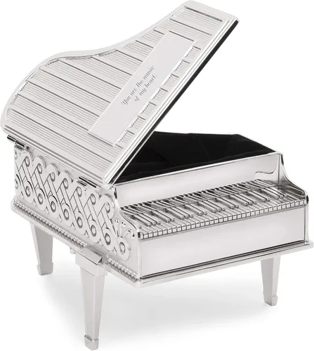 Vista 3 de THINGS REMEMBERED Caja de música grabada en forma de piano en tono plateado (personalización gratuita)