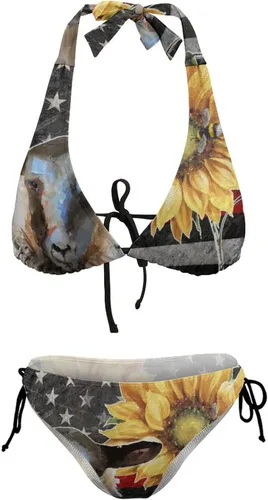 Vista 7 de Bikini Teens Sexy Flag Farm Sunflower Two Piece Wrap Adjustable Strap Tie String