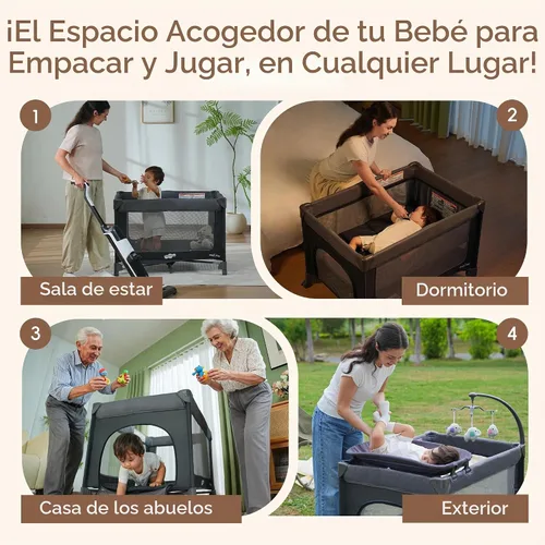 Vista 3 de Pamo Babe Pack and Play con moisés Magic Fold Playard 1 Step Set Plegable Corralito para bebé con cambiador portátil corralito gris