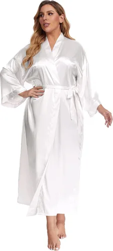Vista 2 de Batas largas de satén para mujer, tallas grandes, batas largas de seda, kimonos, ropa de dormir