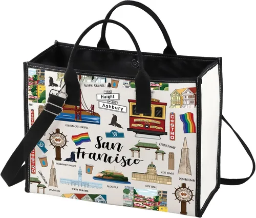 Vista 10 de BWWKTOP Bolsa de lona de San Francisco - Regalo de recuerdos de San Francisco - Bolsa de hombro y comestibles