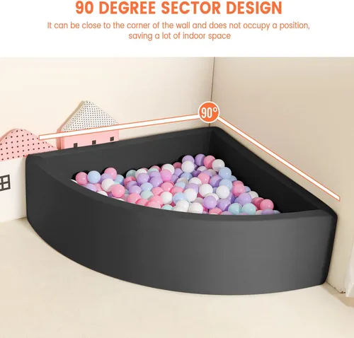 Vista 4 de Bola Pit Memory Foam Pit Soft Pool Fan-Shape Soft Equipment para niños pequeños - Negro (bolas no incluidas)