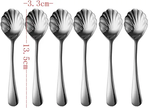 Vista 2 de 6 mini cucharas de café de acero inoxidable 304, cucharas de café con forma de concha para azúcar, postre, pastel, helado, sopa antipasto capuchino