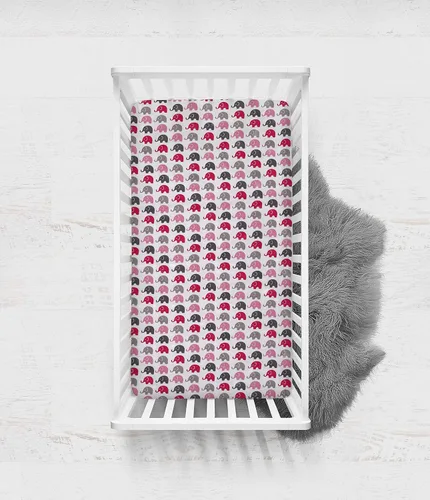 Vista 4 de Bacati - Sábana bajera ajustable universal para cuna o cama infantil de 100 % algodón, color rosa elefante, fucsia, gris