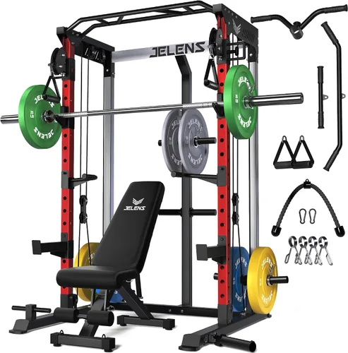 Vista 10 de C21 Power Cage 2000LBS Multi-Function Power Rack with Independent Dual Pulley System, All-in-One Squat Rack for Cable Crossover, Home Gym Workout