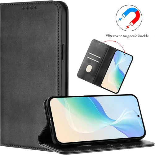 Vista 4 de Funda compatible con Tecno Spark Go 1 4G / Spark Go (2025), compatible con Tecno Pop 9 4G Card Slotting Wallet Phone Funda de cuero negro