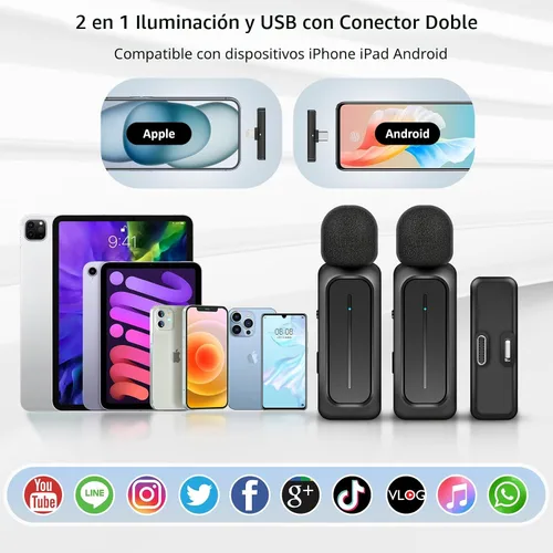 Vista 6 de Ecomxia 2 Piezas Micrófono de Solapa Inalámbrico para iPhone iPad Android con Estuche de Carga 7H Micrófono de Clip de Solapa Inalámbrico