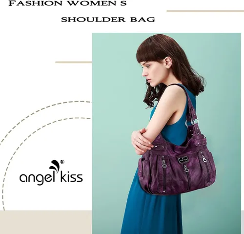 Vista 2 de Angelkiss Monederos grandes y bolsos para mujer de piel sintética lavada bolso cruzado de hombro