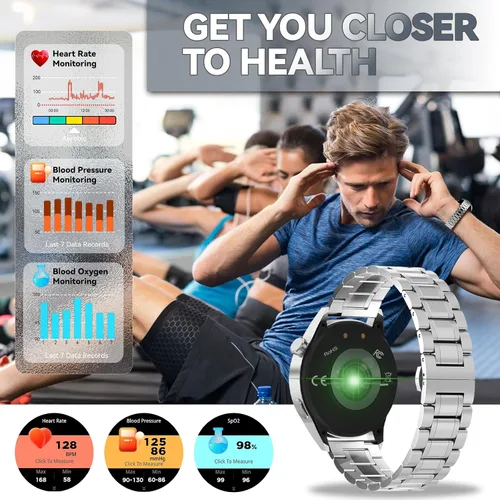 Vista 5 de Reloj inteligente para hombre con respuesta/hacer llamadas, 1.39 pulgadas HD siempre pantalla reloj de seguimiento de fitness con 190 modos