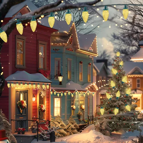 Vista 6 de Luces de Navidad C9 LED para exterior, 50 LED, 32 pies, luces de cadena C9 para Navidad, bombillas de fresa enchufables, conectables, certificadas