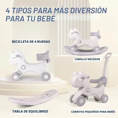 Vista 2 de Caballo mecedor 4 en 1 para niños pequeños de 1 a 3 años, juguete mecedor Blanco