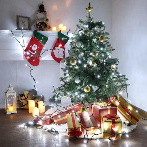 Vista 4 de Brizled Luces de Navidad blancas frías, 33 pies, 100 luces LED para árbol de Navidad, 0.197 in de gran angular, luz de Navidad conectable de 120 V