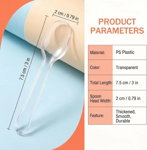 Vista 2 de 500 cucharas de degustación desechables transparentes, cucharas de muestreo de plástico, cuchara pequeña para alimentos, helados, postres