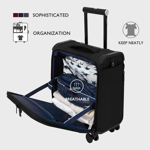 Vista 5 de VERAGE Teldo Softside - Maleta extensible con ruedas giratorias, Negro -, Equipaje de transporte Softside