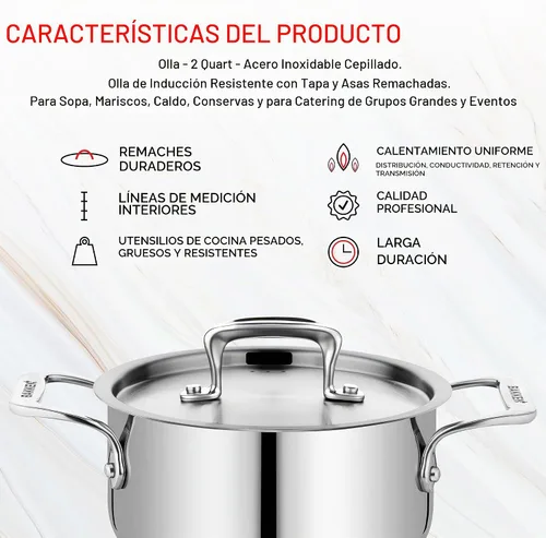 Vista 7 de Olla de acero inoxidable con tapa de 2 cuartos, acero inoxidable 18/8 duradero, base con unión por impacto para calentamiento uniforme, asas