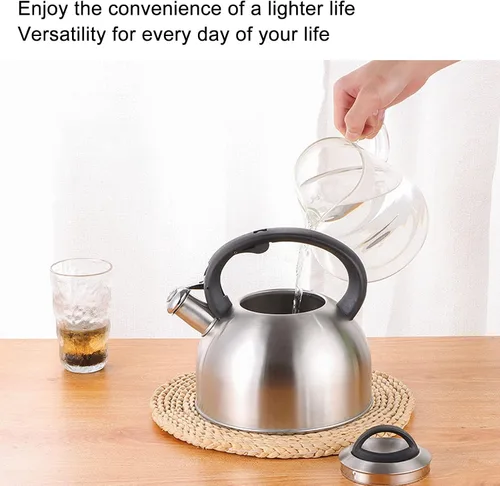Vista 3 de Hervidor de té silbante de 3 litros, hervidor de té silbante, tetera de acero inoxidable, calentamiento rápido con botones de un solo toque