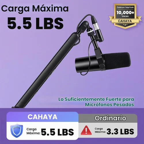 Vista 4 de CAHAYA Brazo de brazo para micrófono, soporte de brazo de micrófono ajustable de perfil bajo con poste de extensión de 3.5 pulgadas, adaptador