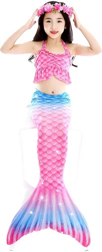 Vista 4 de PURFEEL Disfraz de sirena para niñas 4 piezas para niños