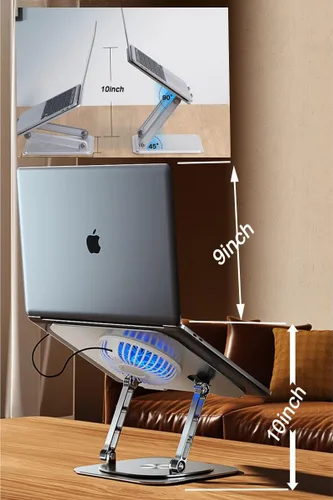 Vista 7 de Ventilador de soporte para laptop con base giratoria giratoria de 360°, altura elevadora de 10 pulgadas ajustable para escribir, ver, presentación