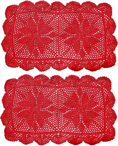 Vista 22 de Manteles individuales rectangulares de encaje de ganchillo de 12 x 21 pulgadas, hechos a mano, para comedor y cocina, camino de mesa