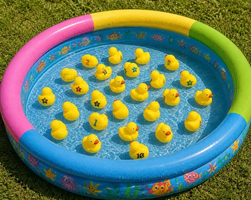 Vista 2 de Juego flotante a juego con peso de patitos amarillos (paquete de 20) Flotador de estanque de patos de plástico. (2.75 pulgadas) Divertido juguete