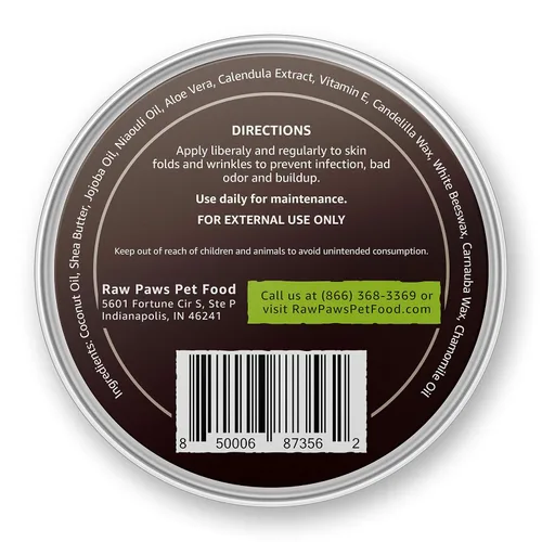 Vista 3 de Raw Paws Bálsamo antiarrugas y piel – Tamaño extra – (4 onzas) – Bálsamo antiarrugas seguro para las lamidas para perros, pasta para bulldogs