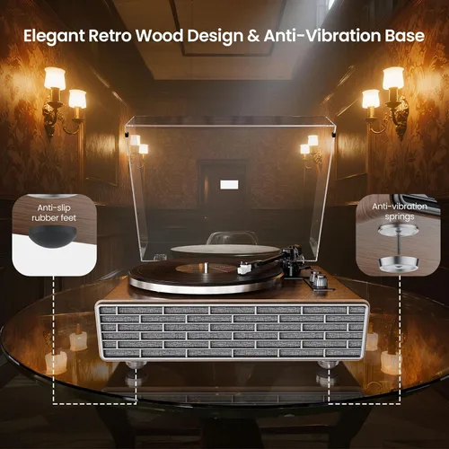Vista 6 de Reproductor de discos de vinilo con altavoces, tocadiscos Bluetooth, AT HP02-Classic