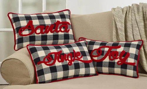 Vista 4 de SARO LIFESTYLE DAMA di Natale Collection Buffalo Plaid Joy - Almohada rellena de poliéster, 12 x 20 pulgadas, color negro