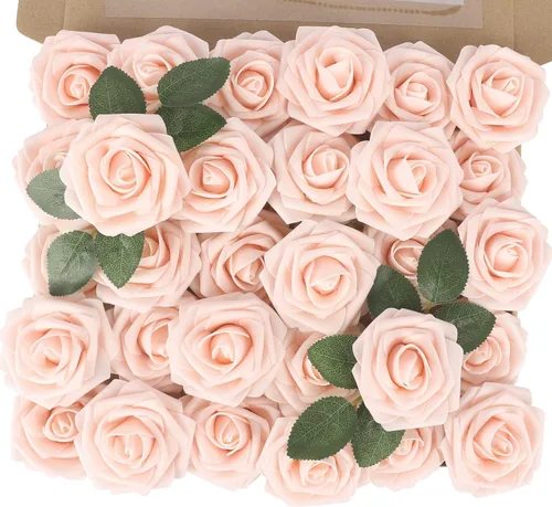 Vista 9 de MACTING 30 PCS Flores Artificiales Rosas Negras y Blancas Flores Falsas con Tallo Rosas de Espuma de Tacto Real para Boda Bola de Besos Ramillete