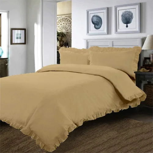 Vista 15 de Juego de funda de edredón – 1 funda de edredón con volantes y esquinas de borde de volantes y 4 fundas de almohada, color beige