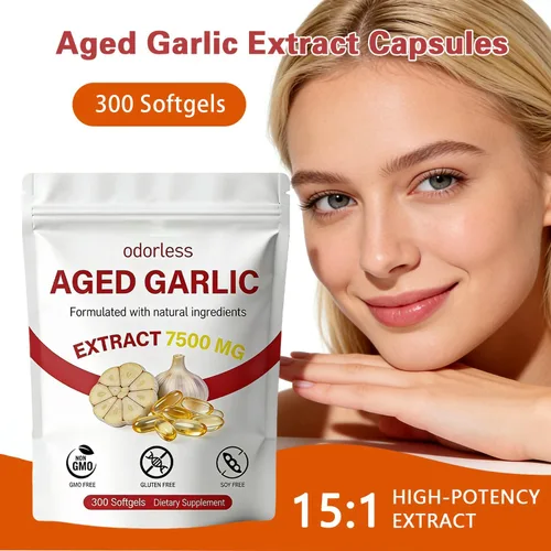 Vista 6 de Extracto de ajo envejecido de 7500 mg, suplemento de ajo orgánico inodoro para apoyo inmunológico y bienestar antioxidante, cápsulas blandas