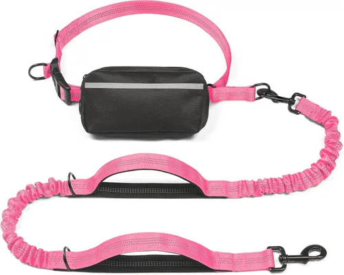 Vista 30 de iYoShop Correa de perro manos libres con bolsa con cierre, dobles asas acolchadas y elástica duradera para caminar, trotar y correr con tu perro