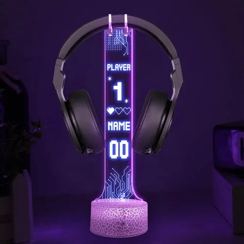 Vista 3 de NAZENTI Soporte LED personalizado para auriculares con diseño de marcador, soporte de escritorio para auriculares iluminado para hombres novio