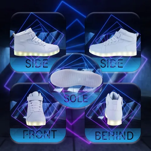 Vista 6 de Zapatos con luz LED para niños, tenis de caña alta para niños y niñas, zapatos de baile de hip-hop para Halloween, fiesta de Navidad con carga USB