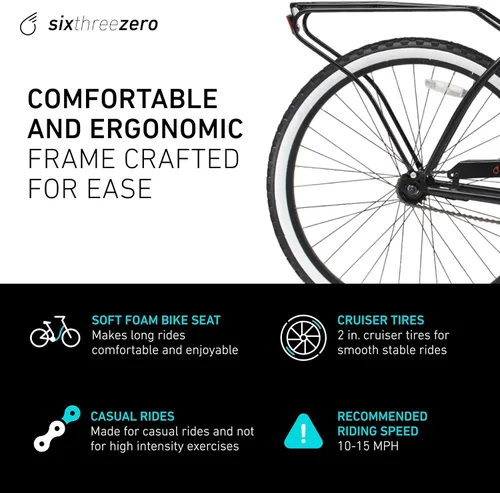 Vista 7 de sixthreezero Around The Block - Bicicleta de playa para hombre, bicicleta híbrida con soporte trasero
