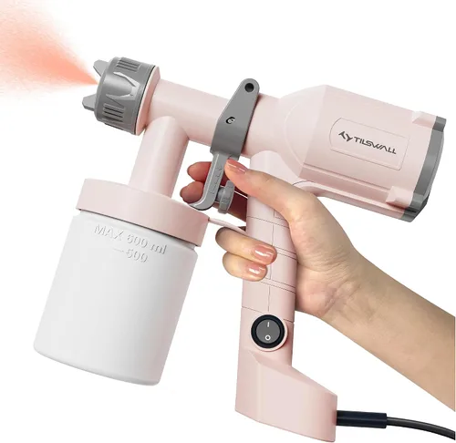 Vista 9 de Tilswall HVLP - Pulverizador de pintura, pistola eléctrica ultraligera con taza desmontable de 20 onzas líquidas, 2 boquillas y 3 patrones, perfecto