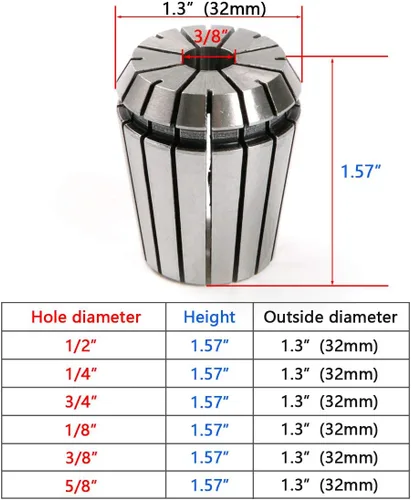 Vista 3 de ATOPLEE Juego de pinzas ER32, 1 unids 1/2 pulgada Spring Collet Set para máquina de grabado CNC y herramienta de torno de fresado